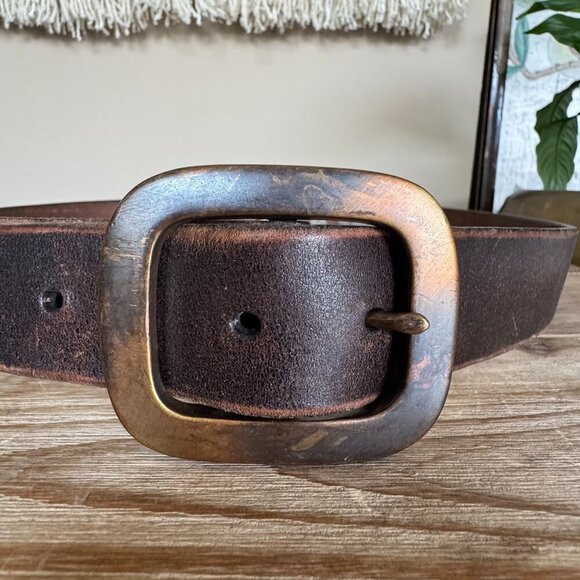 Fossil Brown Full Grain Genuine Leather Heavy Distressed Brass Buckle Size 36 - Picture 2 of 9